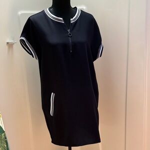 Zara Black Asymmetrical Tunic Dress with White Trim